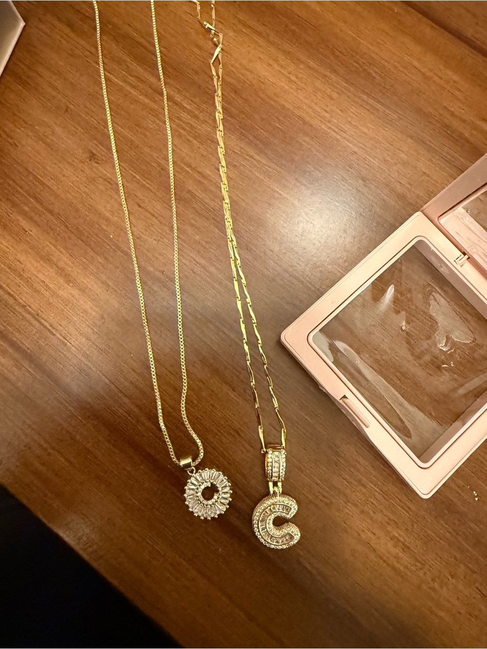 Gold-Tone Crystal Pendant Necklace - C Initial and Sunburst Styles